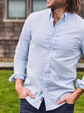 Faherty mens stretch oxford button up shirt in blue heather xs ex cond